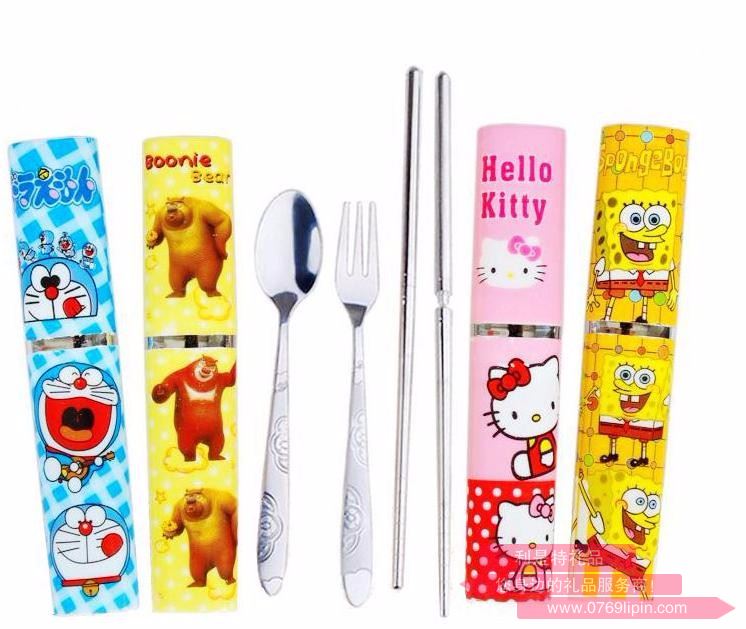 27#卡通塑料盒3件套餐具