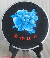 炭雕-藍(lán)牡丹圓盤