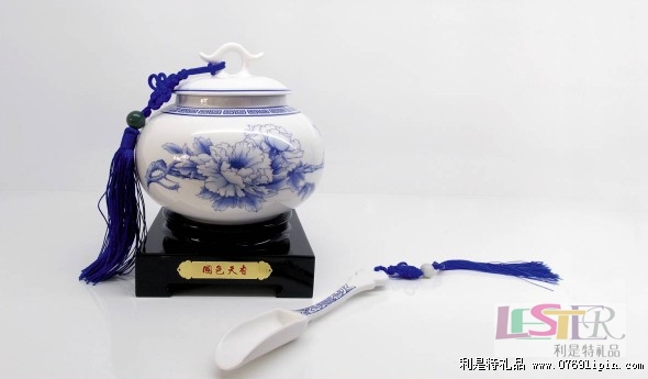 國(guó)色天香茶葉罐（鼓）茶葉勺兩件套（亮）